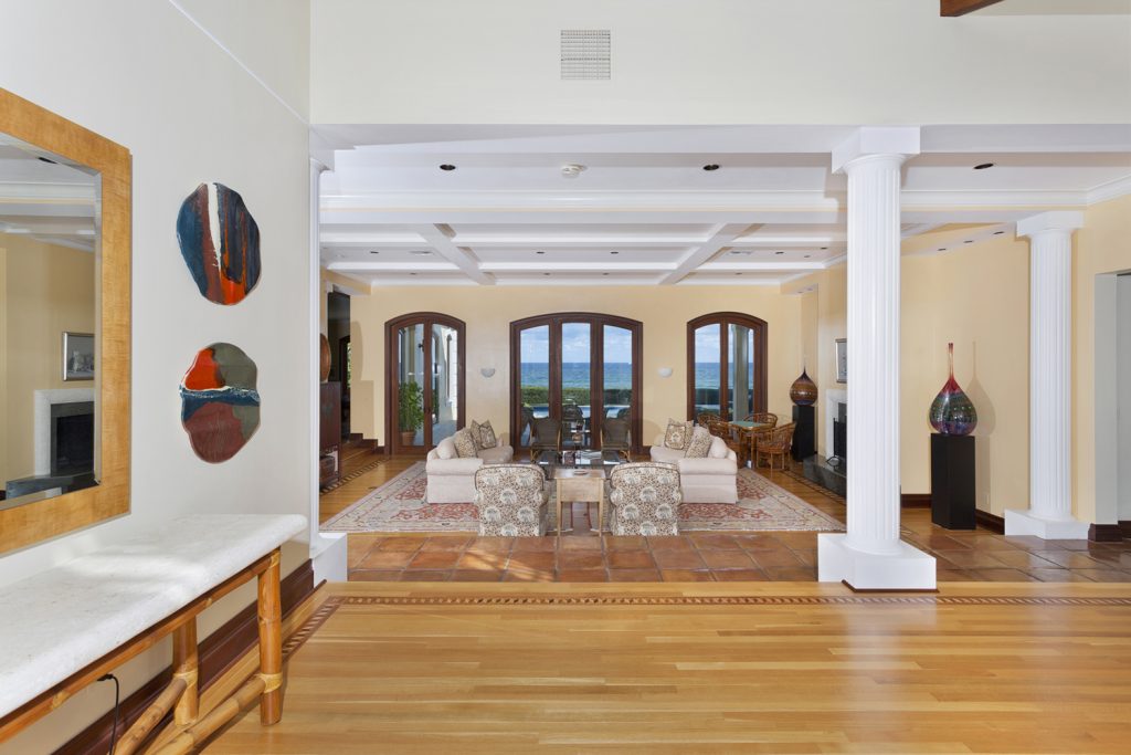Hardwood Floors Columns French Doors Ocean View Luxury Living Room Oceanfront Home Luxury Home Luxury Real Estate Pascal Liguori & Son